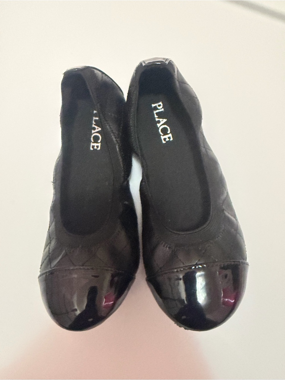 Place Black Quilted Ballet Flats with Patent Toe